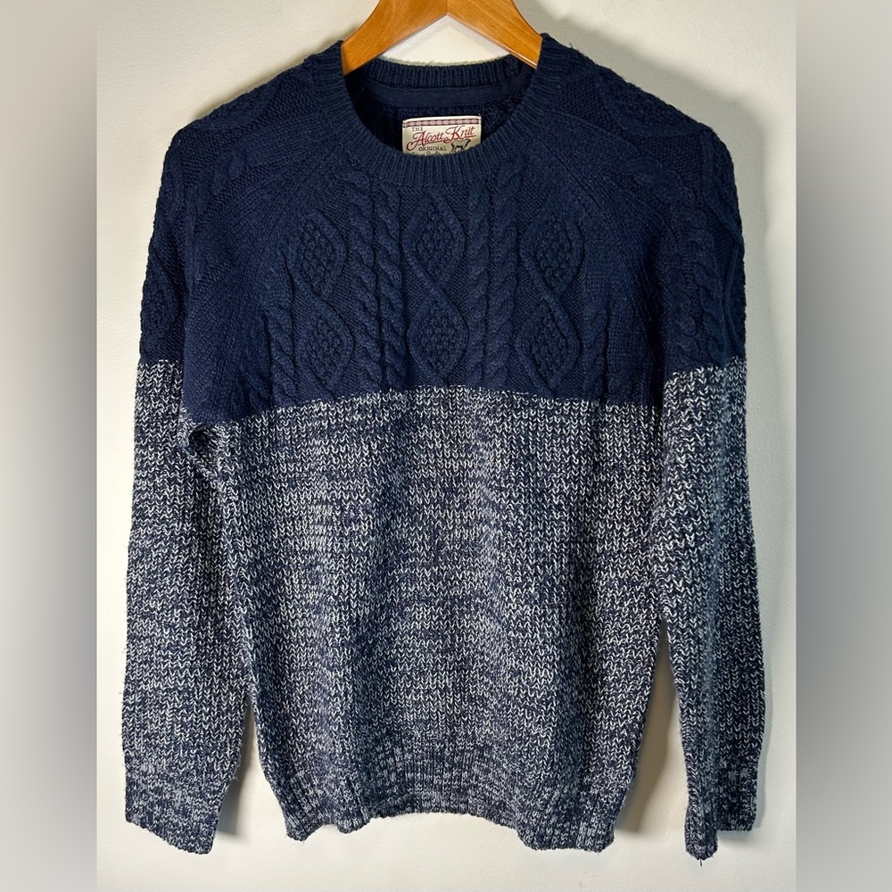 Alcott Knit Original Cable Knit Crew Neck Sweater Pullover Men's Sz S Navy EUC